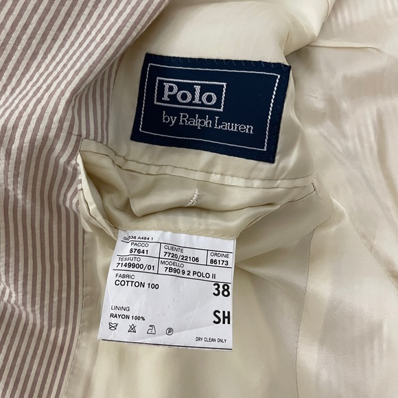 Vintage POLO by Ralph Lauren Tan Seersucker 2-Pc Suit Size 38R. Made in Italy. - Picture 6 of 14